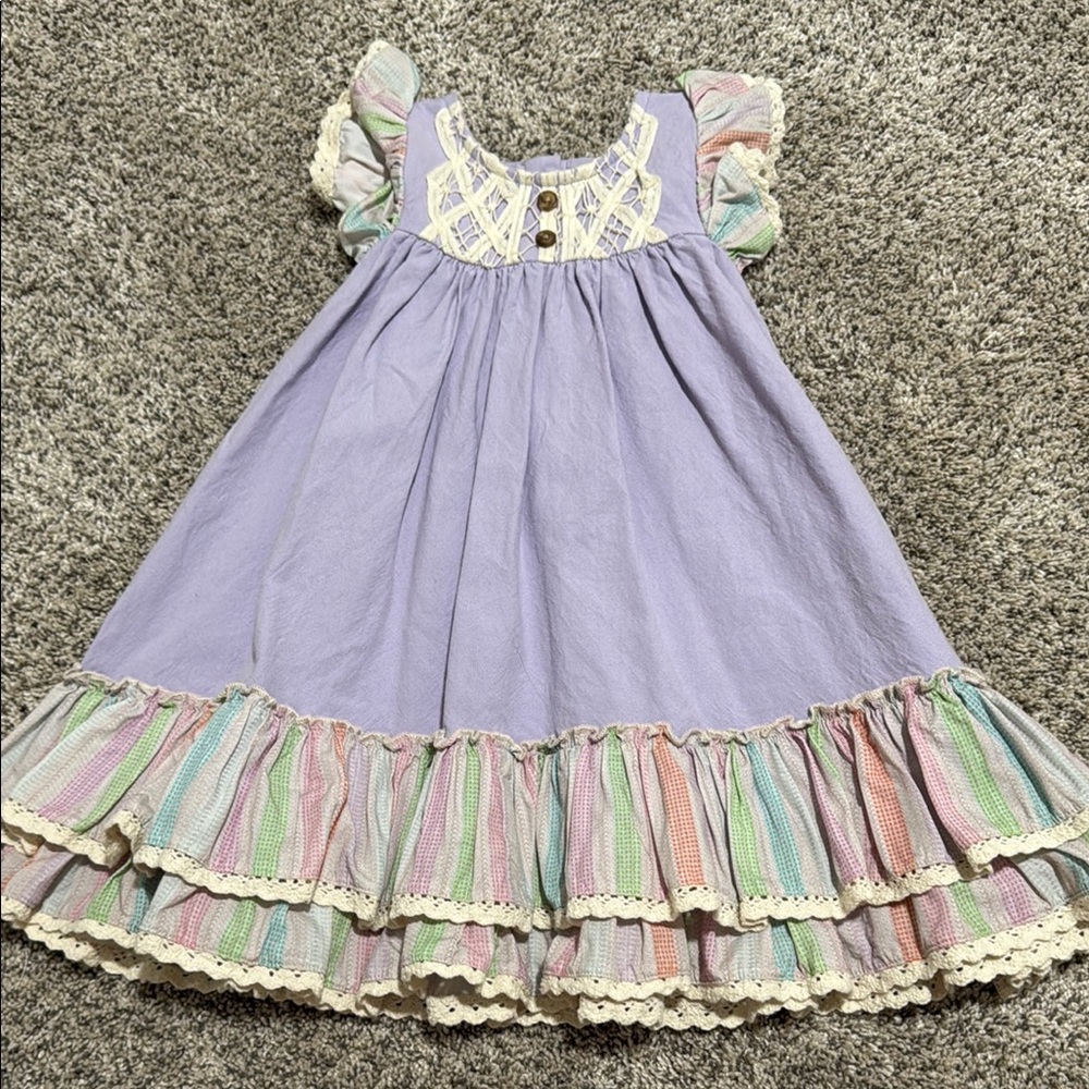Charming Lavender Kids Dress with Ruffled Hem